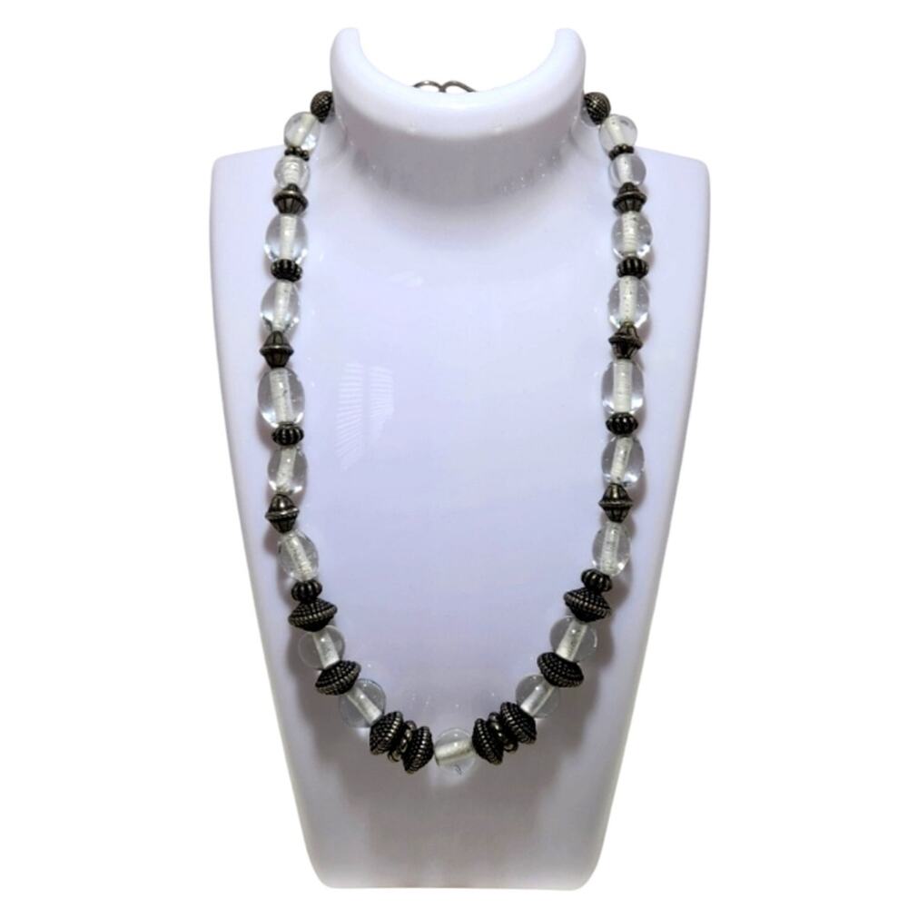 Clear Glass Necklace | Silver Tone Vintage Beaded Jewelry